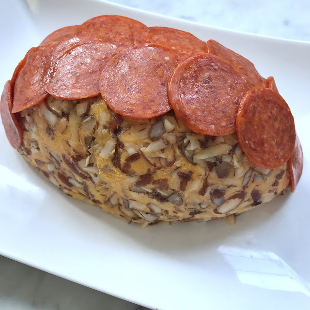 how to make a football cheese ball with pepperoni for a football game watching party