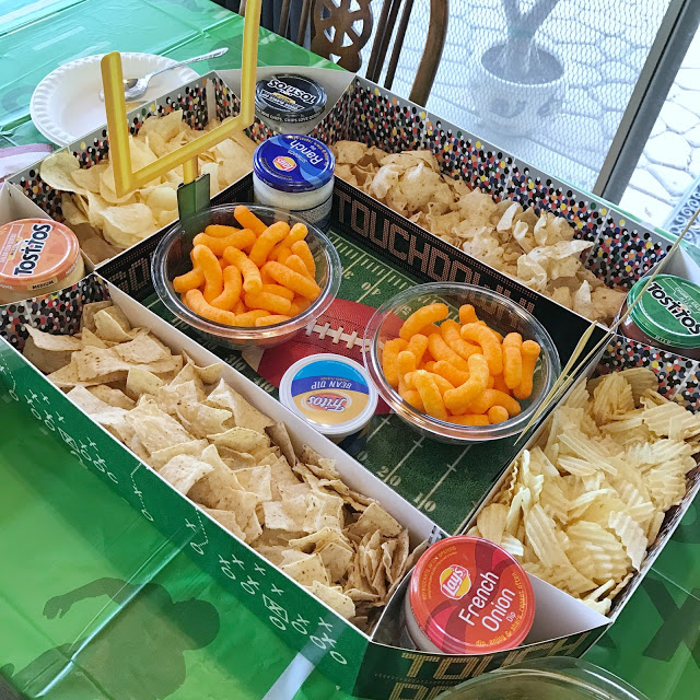 snack stadium chip and dip display for a football party