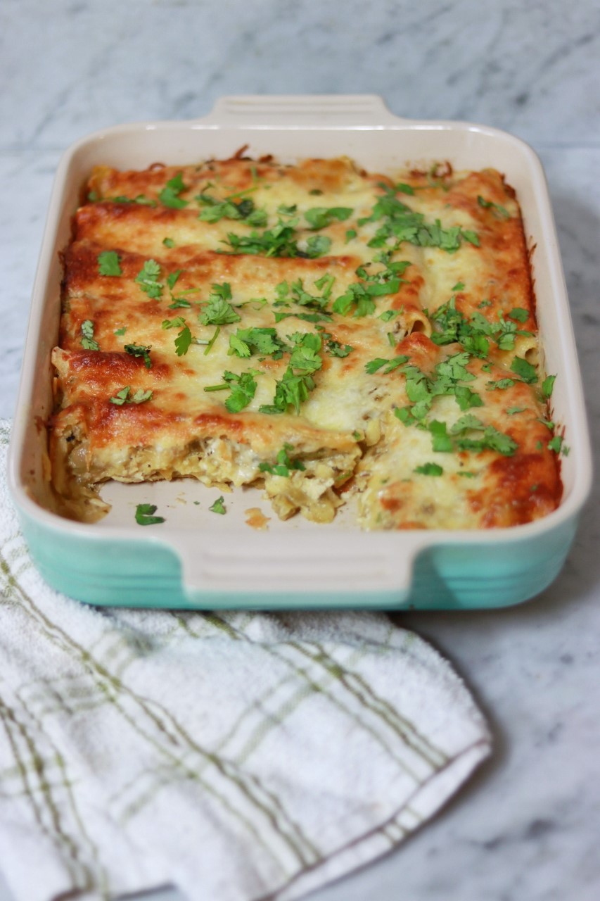 freezable meals for new moms: Chicken Enchiladas with Creamy Green Sauce