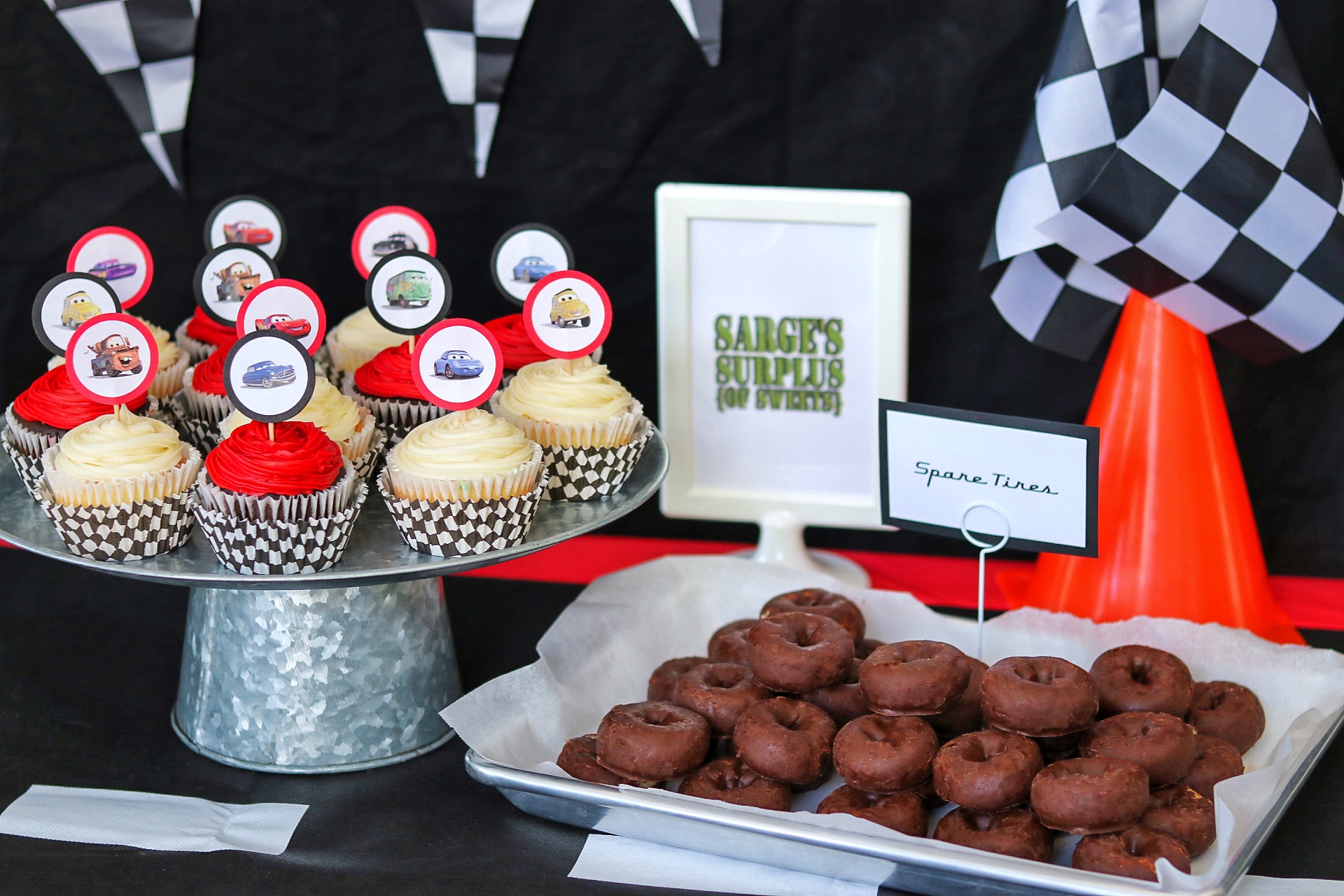 Disney Cars food: Sarge's Surplus of Sweets (cupcakes and Spare Tires)