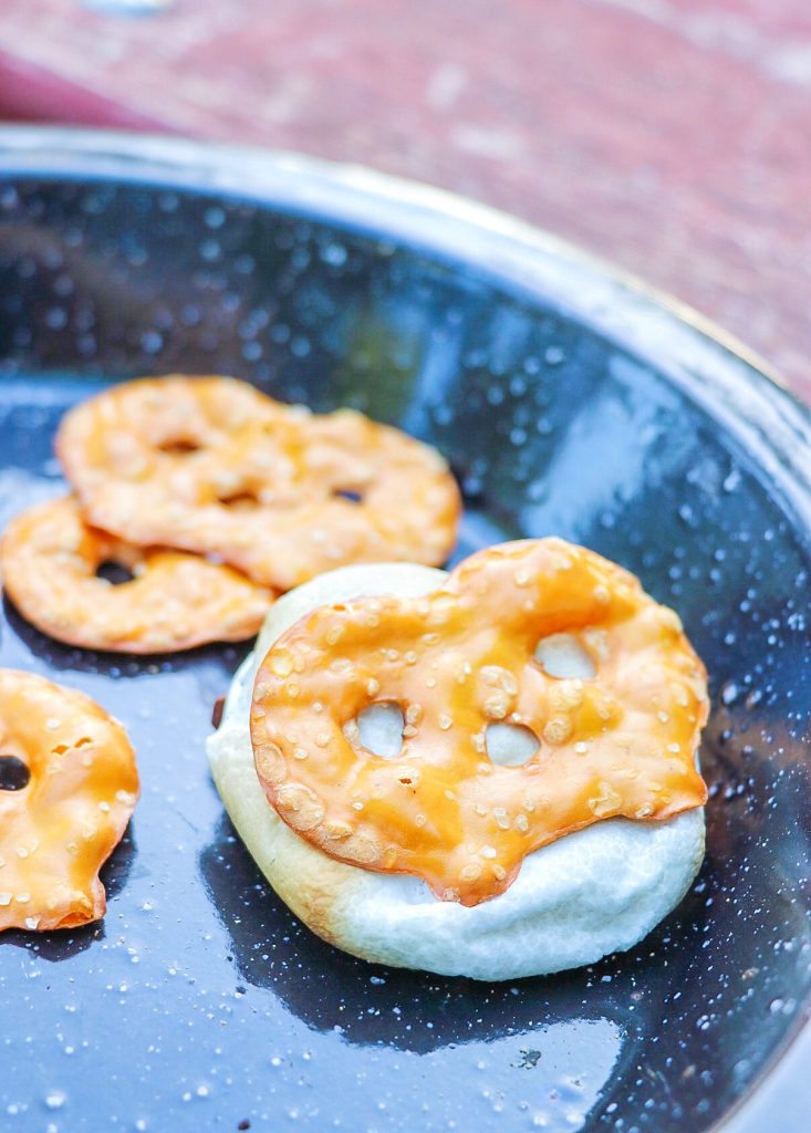 Pretzel S'mores recipe: use Pretzel Crisps instead of a graham cracker for a delicious salty/sweet s'more combo.