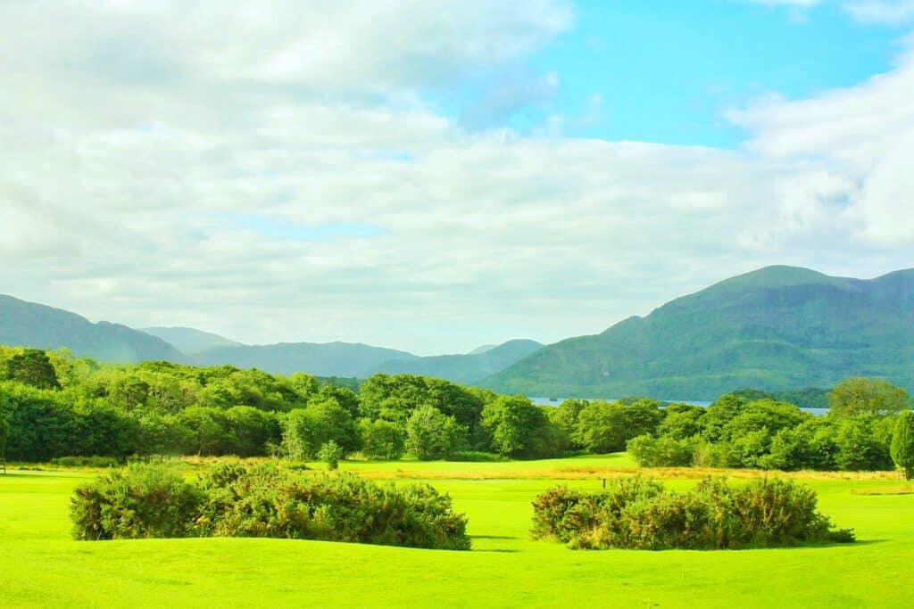 The view of Killarney National Park from our room at Castlerosse Hotel and Golf Resort on our self drive Ireland itinerary 