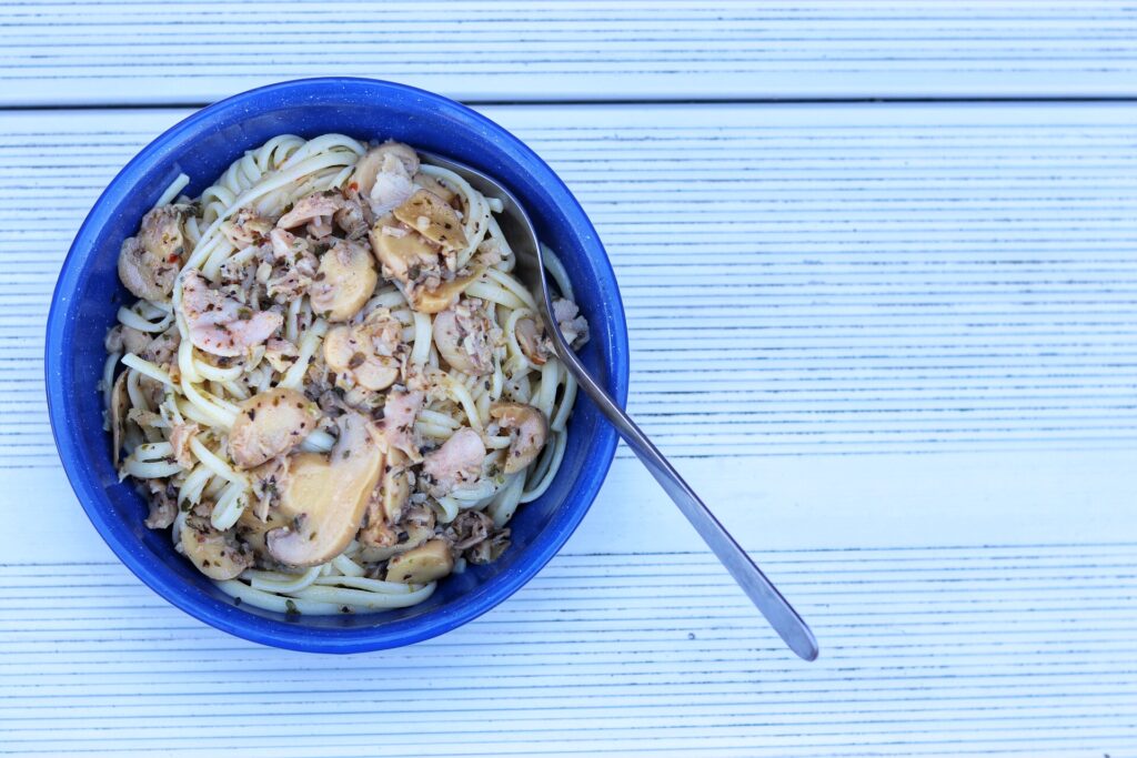 easy camp stove meals: clam sauce pasta for camping