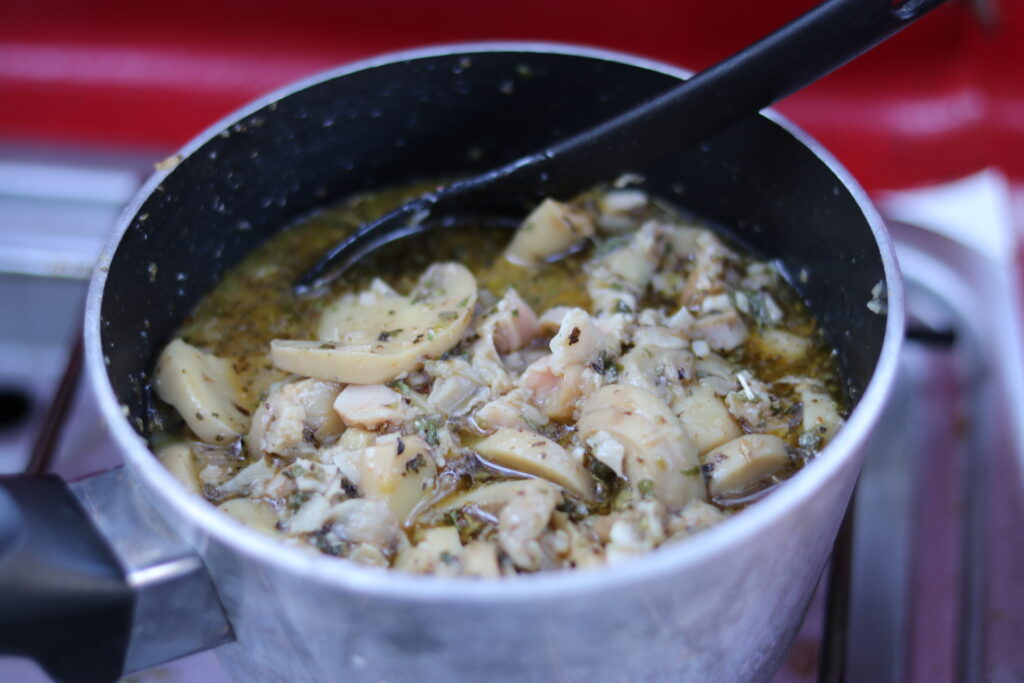 easy camp stove meals: camping pasta with clam sauce