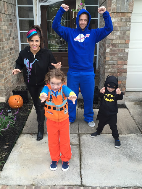 Easy family LEGO Movie character Halloween costumes (a DIY Emmet costume, a LEGO Batman toddler costume, a Wyldstyle costume, and a Benny LEGO Movie costume)