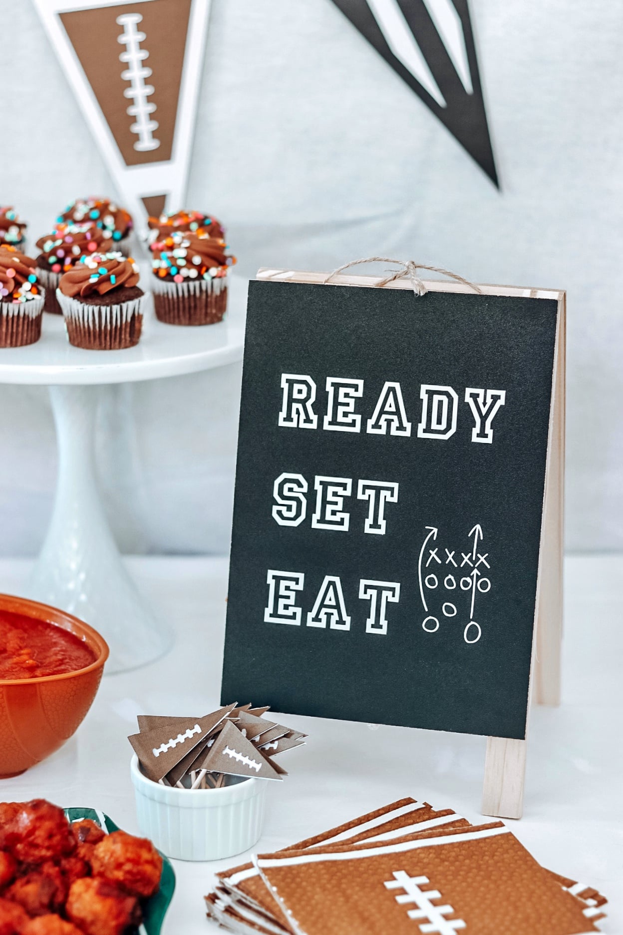 DIY football party food table sign made with Cricut