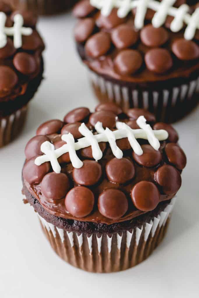 easy football party food idea: football cupcakes