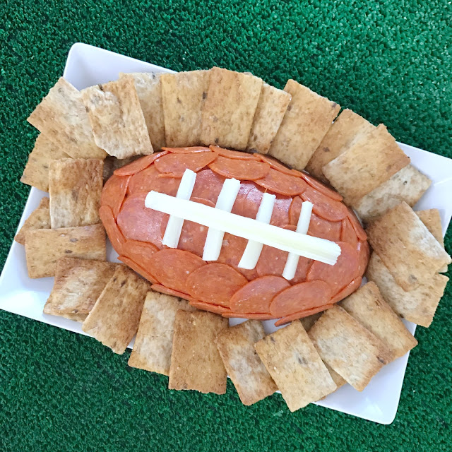 super easy football party food ideas: game day football cheese ball