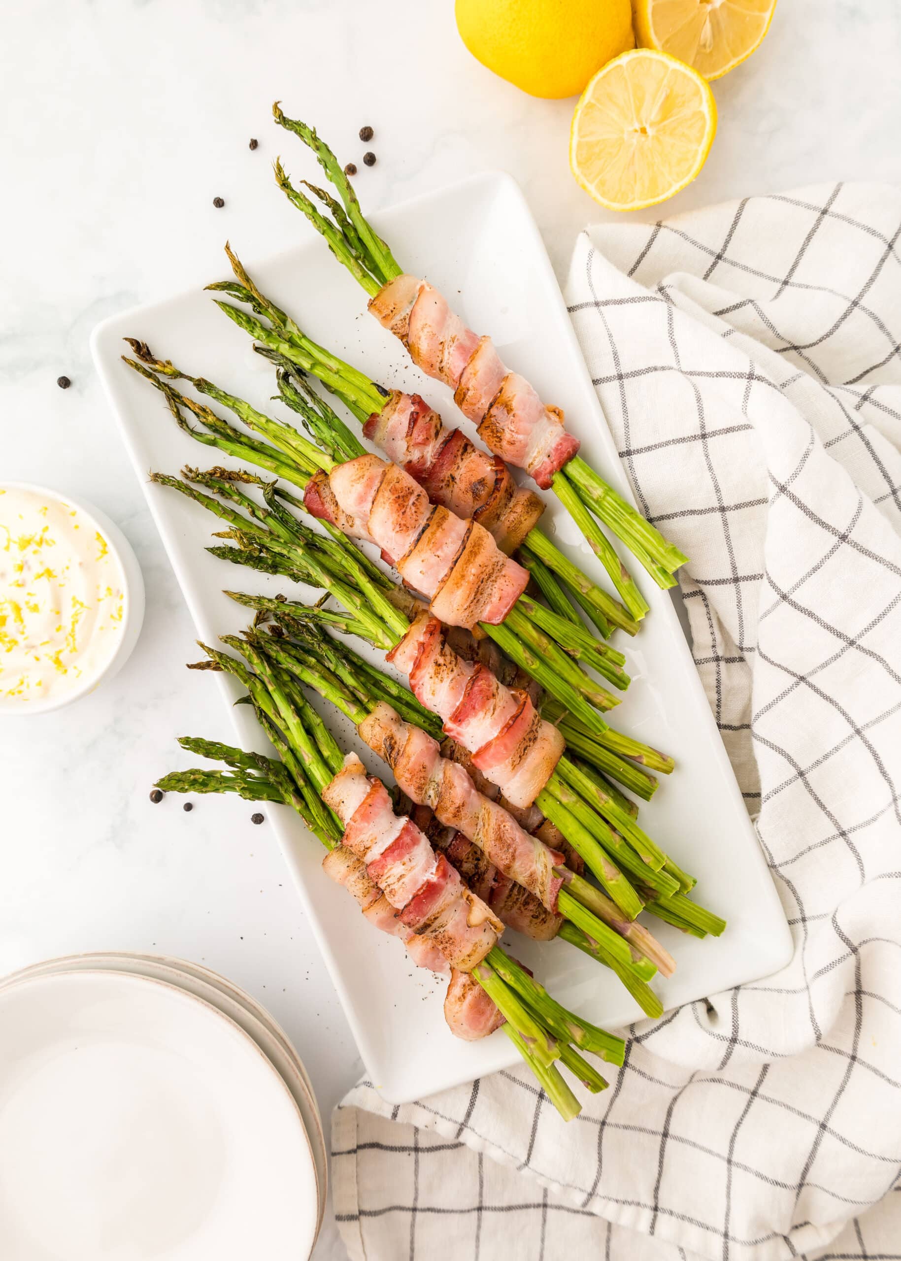 Grilled Bacon-Wrapped Asparagus with Lemon Aioli (Keto-Friendly)