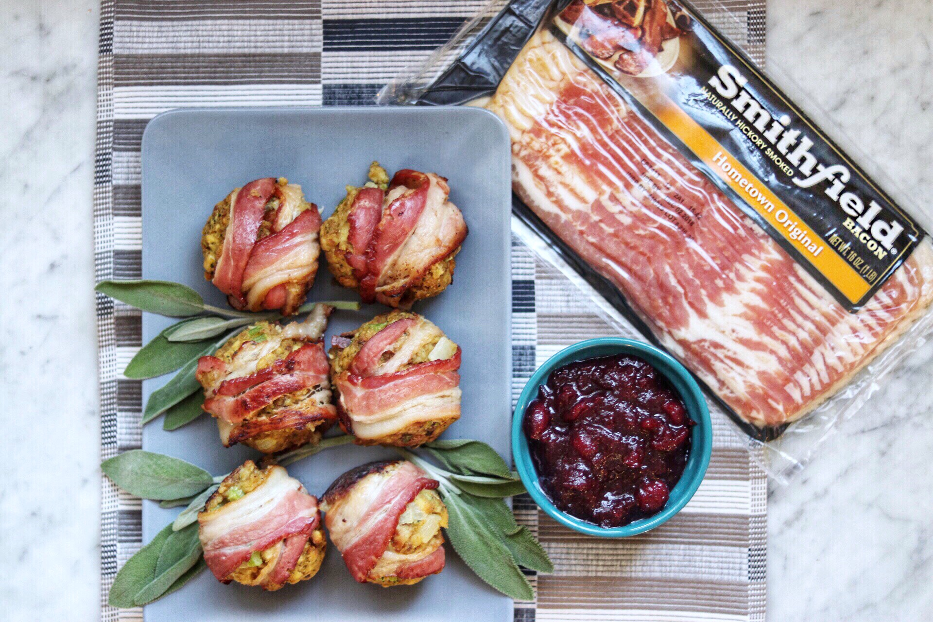 Bacon-Wrapped Stuffing Balls (easy recipe for stuffing balls wrapped in bacon)
