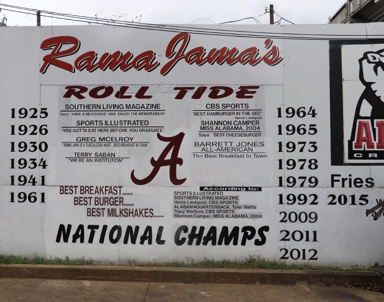 Mural outside the Rama Jama restaurant at the University of Alabama - road trip from texas to dc