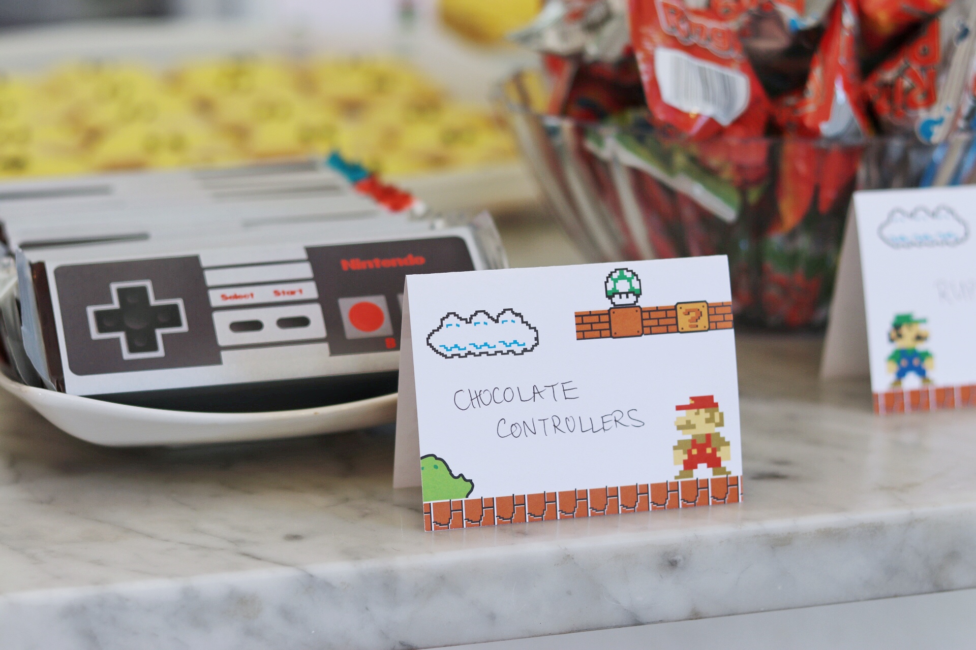 classic NES controllers candy bar wrapper for a Nintendo birthday party favor idea