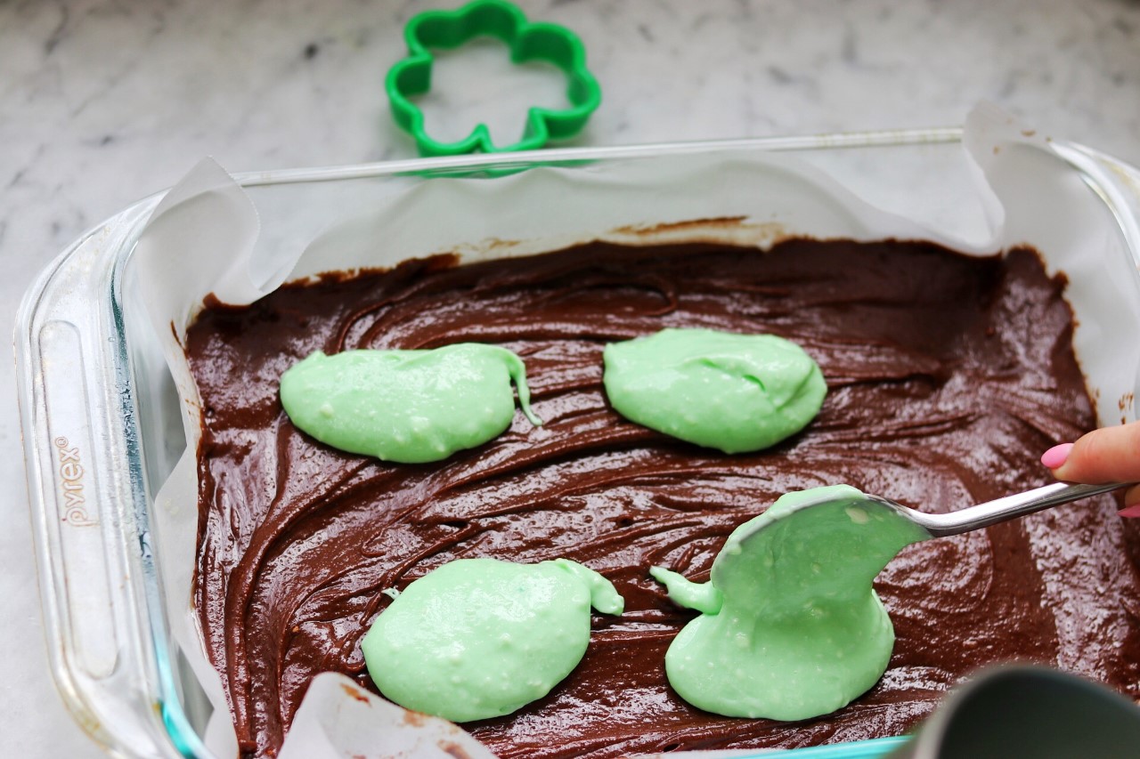 mint swirl shamrock brownies for st. patrick's day