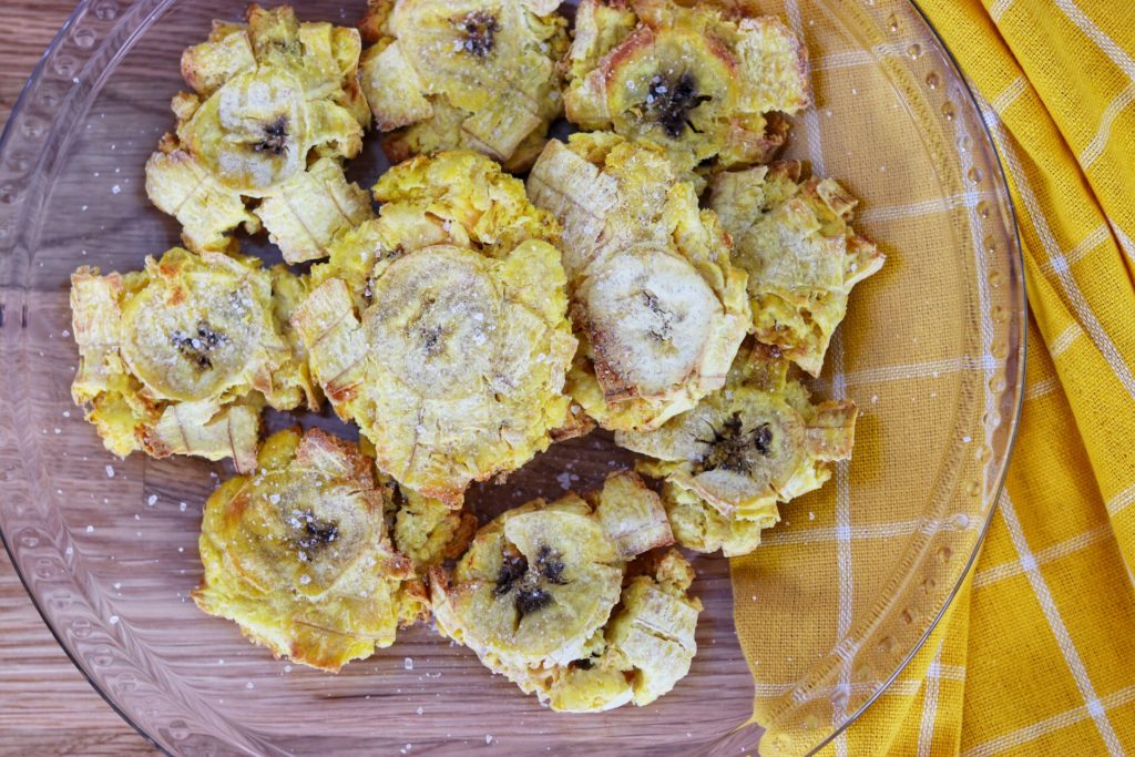 air fried tostones (green plantain chips)