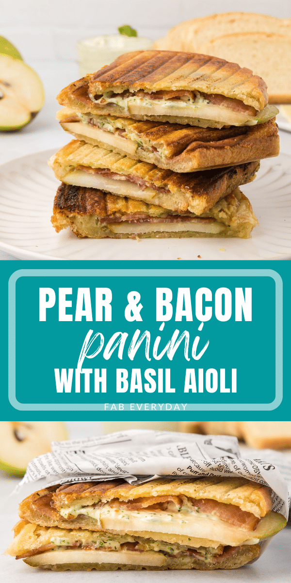 Pear and Bacon Panini with Basil Aioli (grilled cheese with pear and bacon)