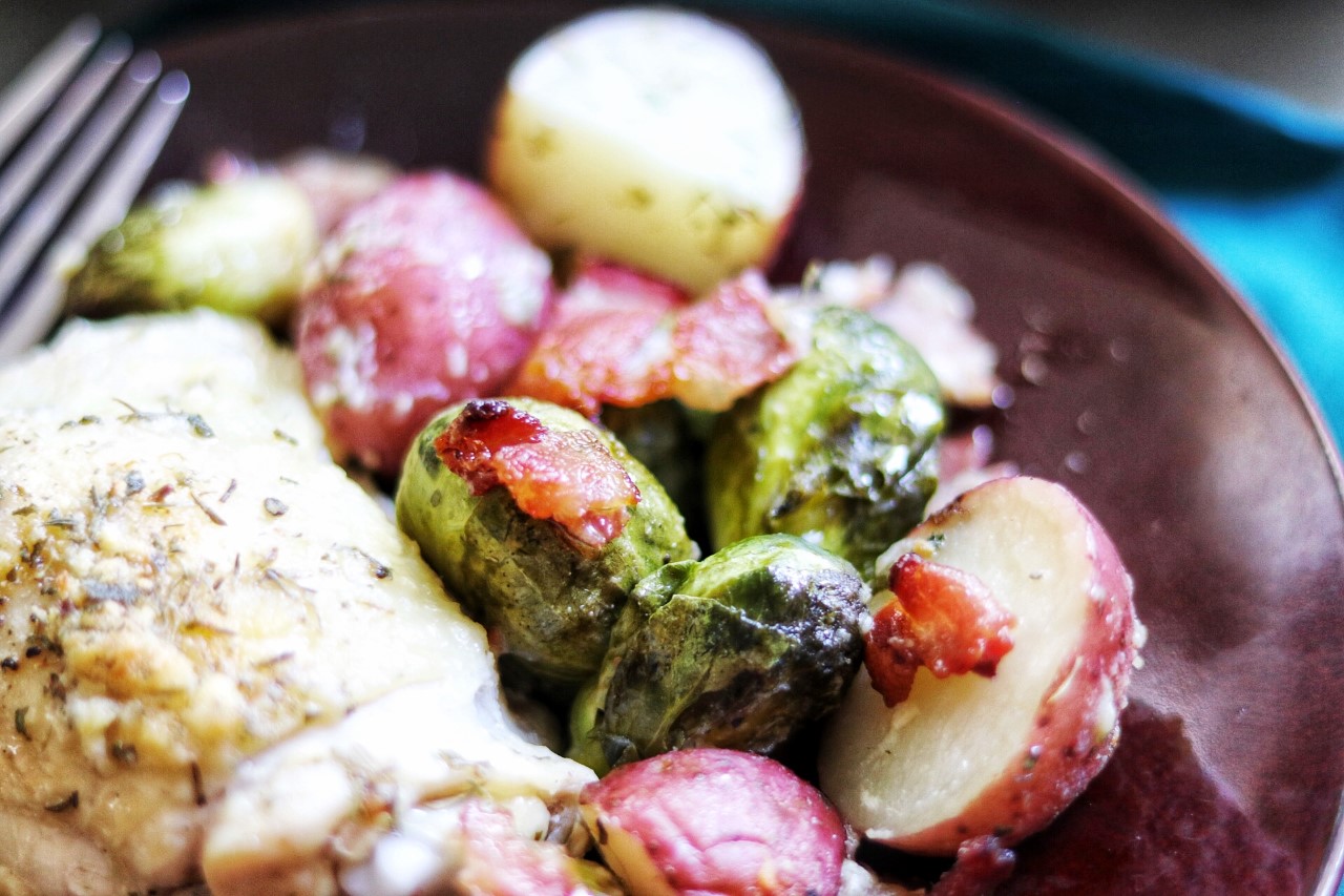 ranch baked chicken thighs with bacon veggies and potatoes