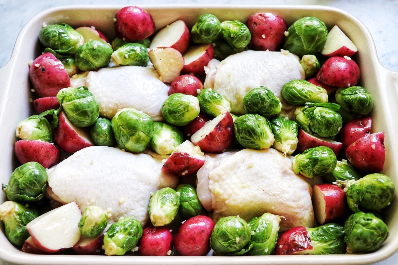 one pan chicken thighs with Brussels sprouts recipe