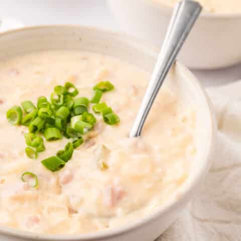 The BEST Slow Cooker Cheesy Potato and Ham Soup (great recipe for leftover ham!)