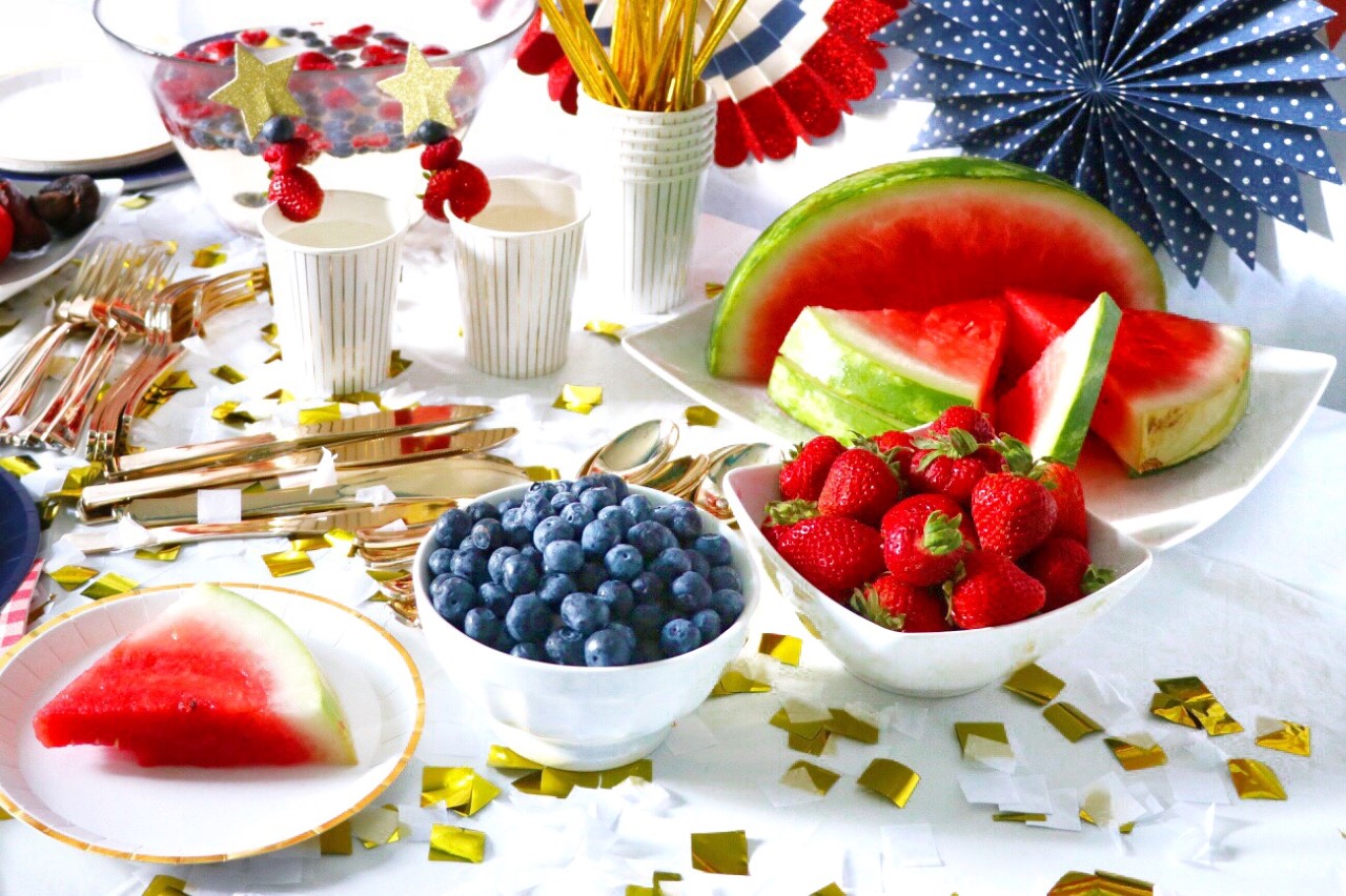 Red and blue fresh fruit for a patriotic party food idea