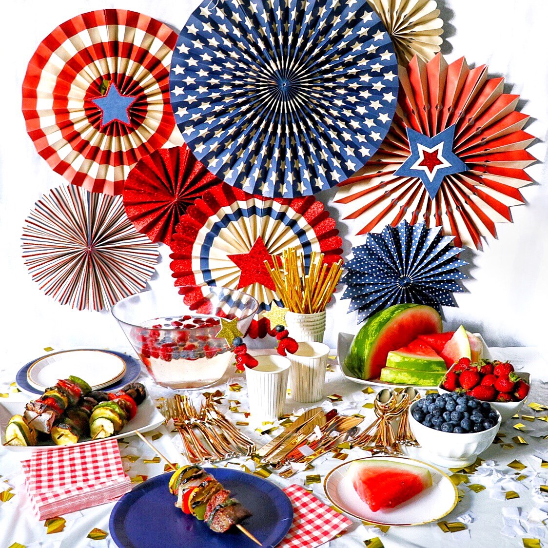 Red white and blue 4th of july party decorations