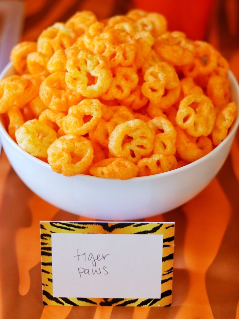 tiger paws cheetos - food ideas for a daniel tiger birthday party