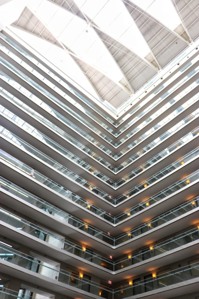 the atrium at family-friendly Embassy Suites by Hilton Chicago Downtown Magnificent Mile hotel