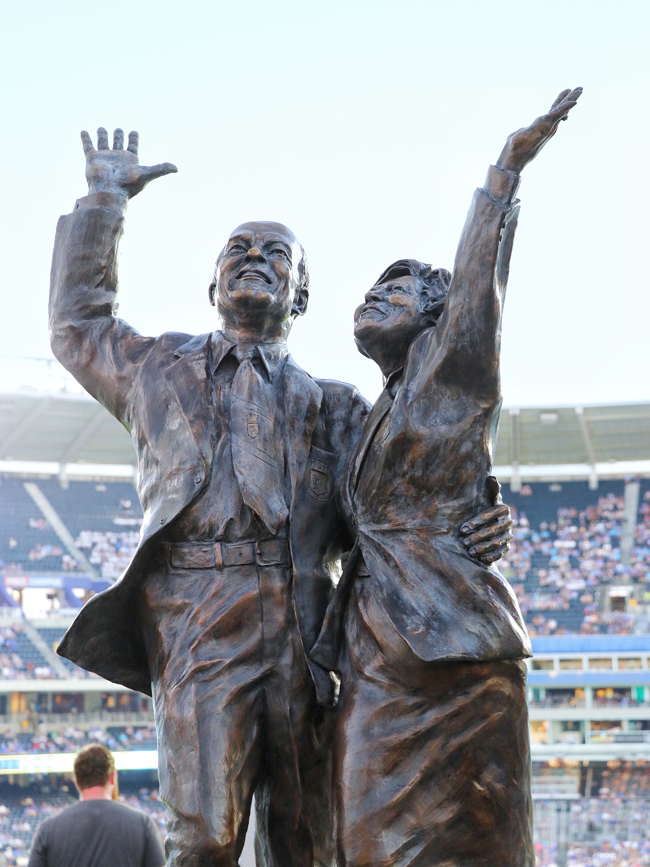 Ewing Marion and Muriel Irene Kauffman statue in the outfield at Kauffman Stadium in Kansas City
