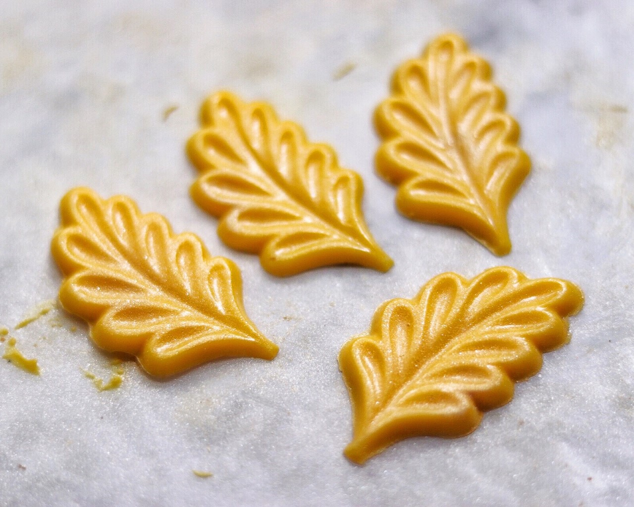 candy melt leaves as topper for fall desserts