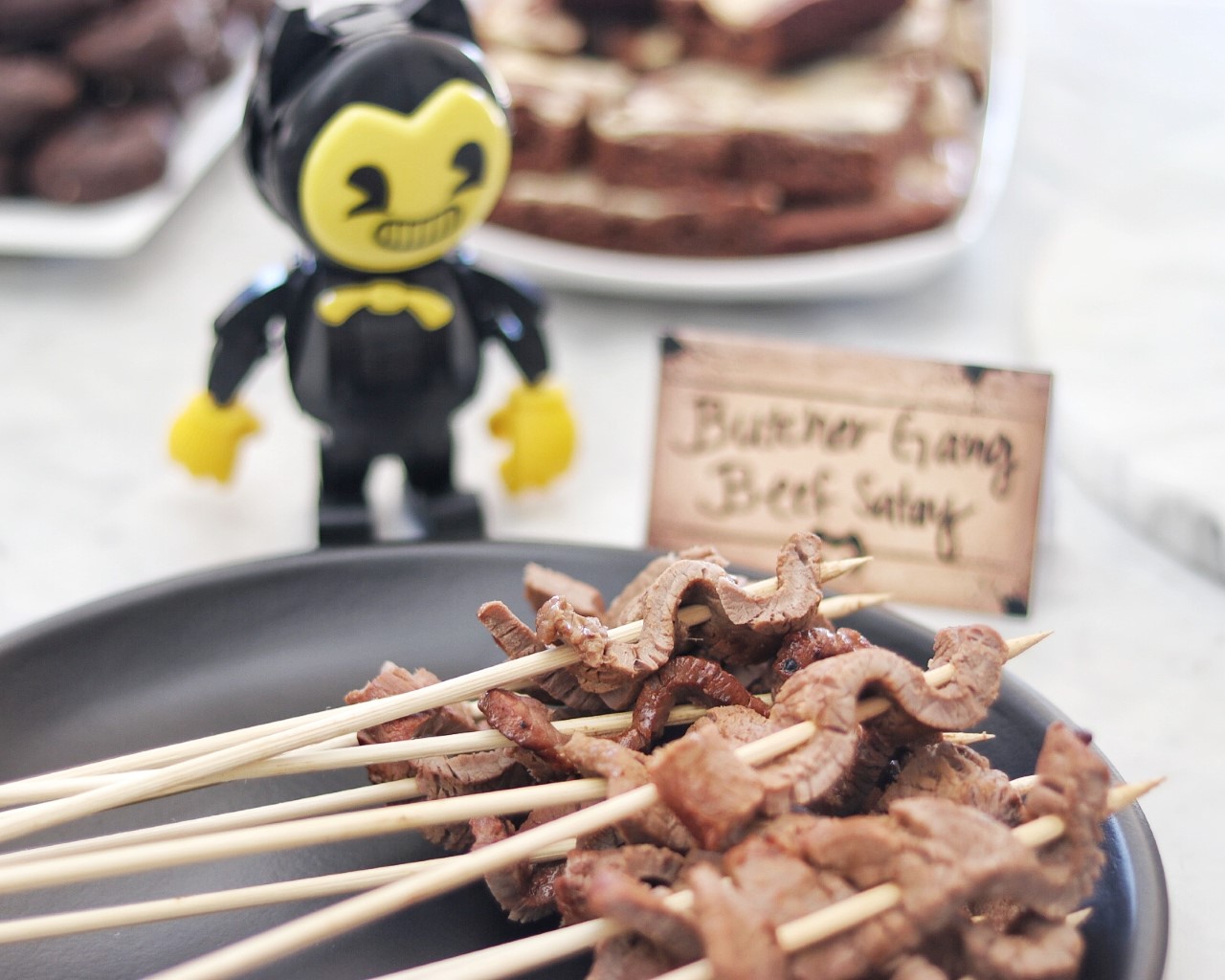 Butcher Game Beef Satay skewers - food idea for a BATIM party