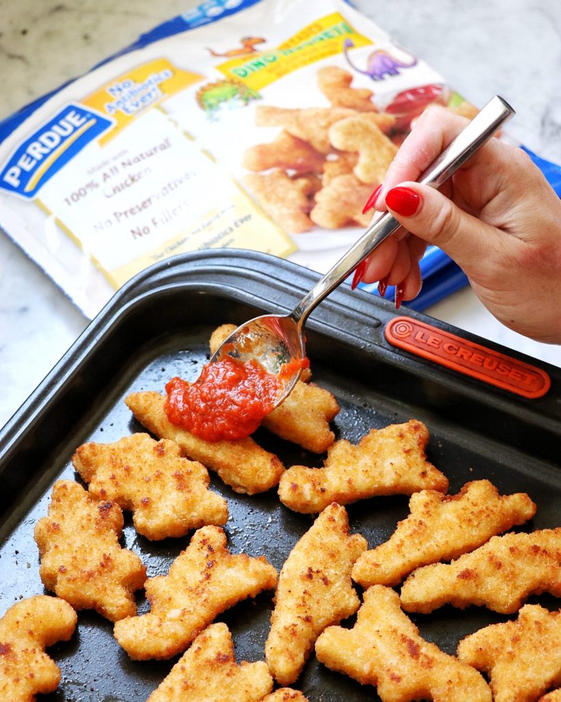 out-of-the-box kid friendly lunch idea: Family-Friendly Dino Nugget Parmesan