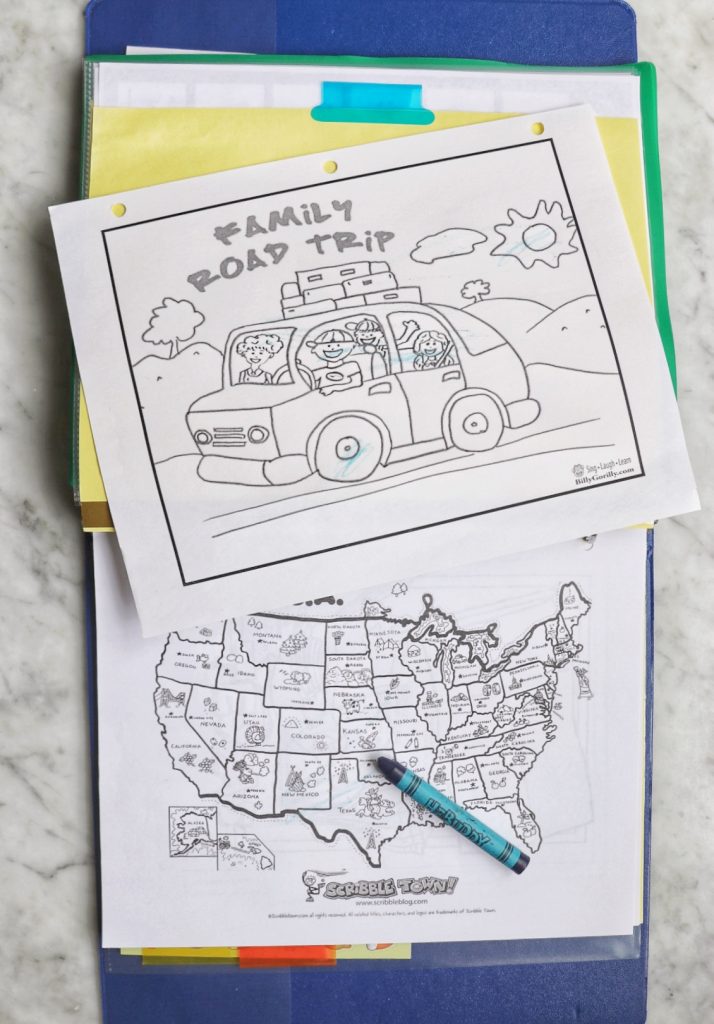 free road trip printable coloring pages for a DIY road trip activity folder