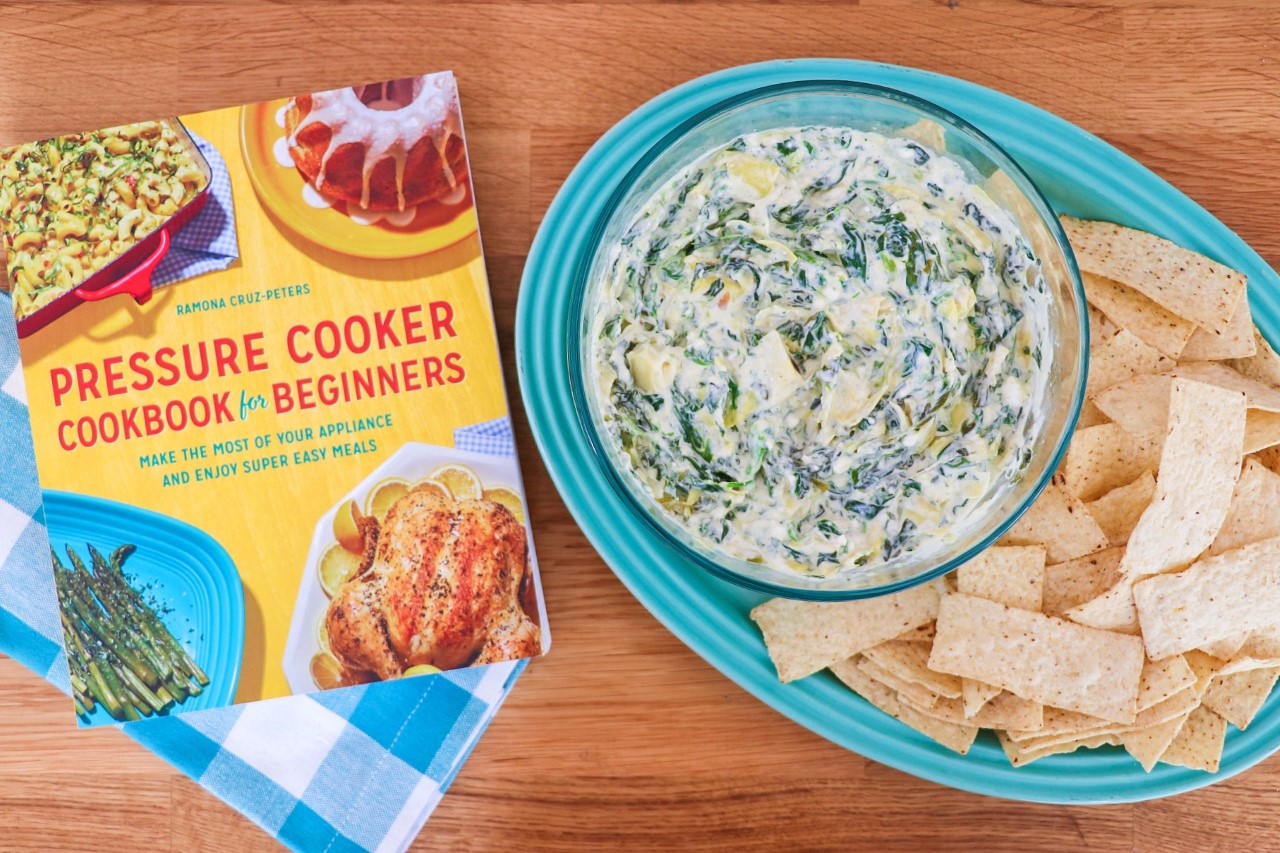 Feta, Spinach, and Artichoke Dip recipe from my new cookbook, Pressure Cooker Cookbook for Beginners.