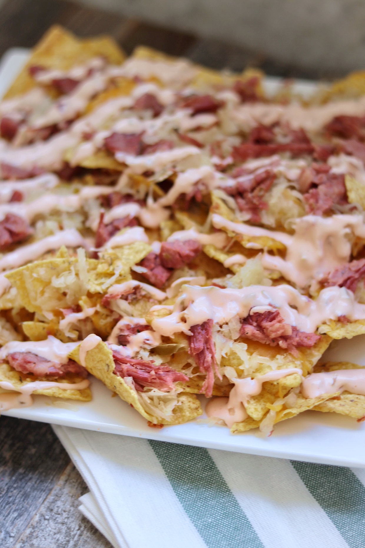 Reuben Nachos recipe with leftover corned beef for St. Patrick's Day