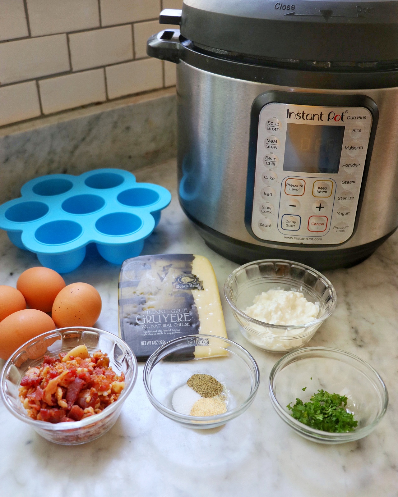 Tools and ingredients needed to make Instant Pot Starbucks egg bites