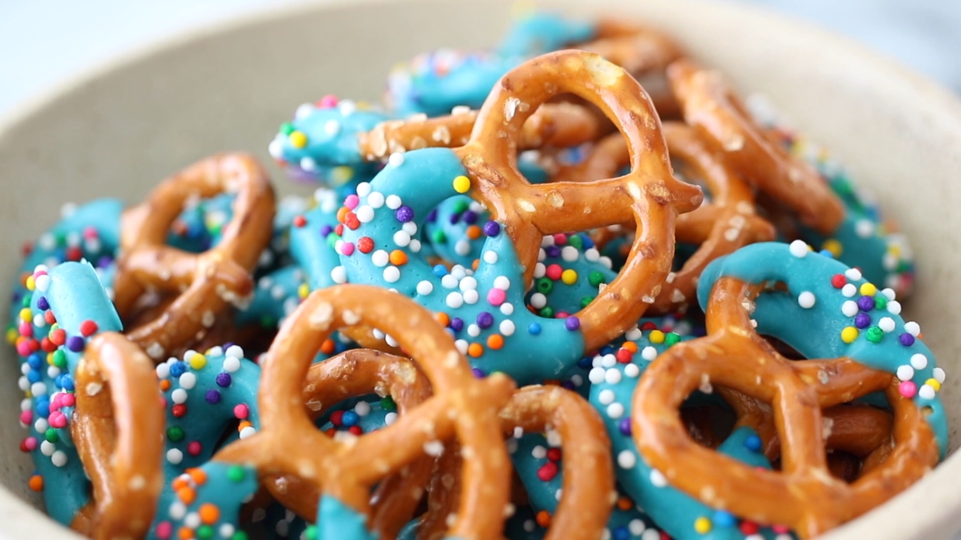 ideas for candy melts: pretzels dipped in candy melts