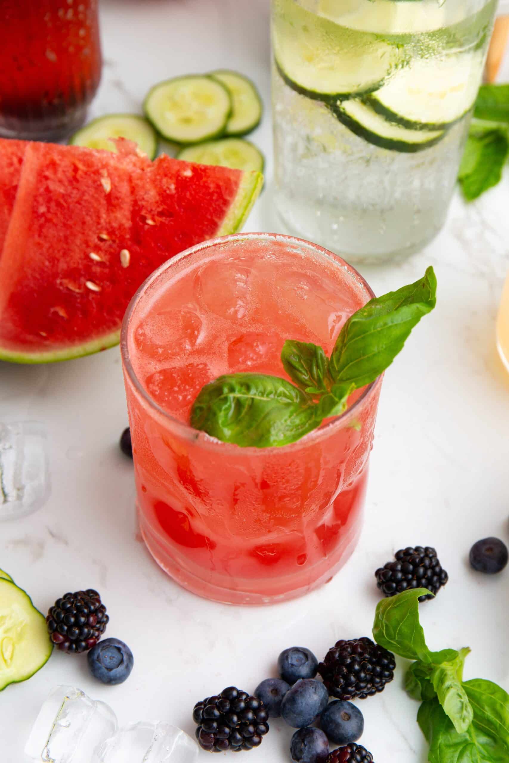 watermelon mocktail with basil and lime