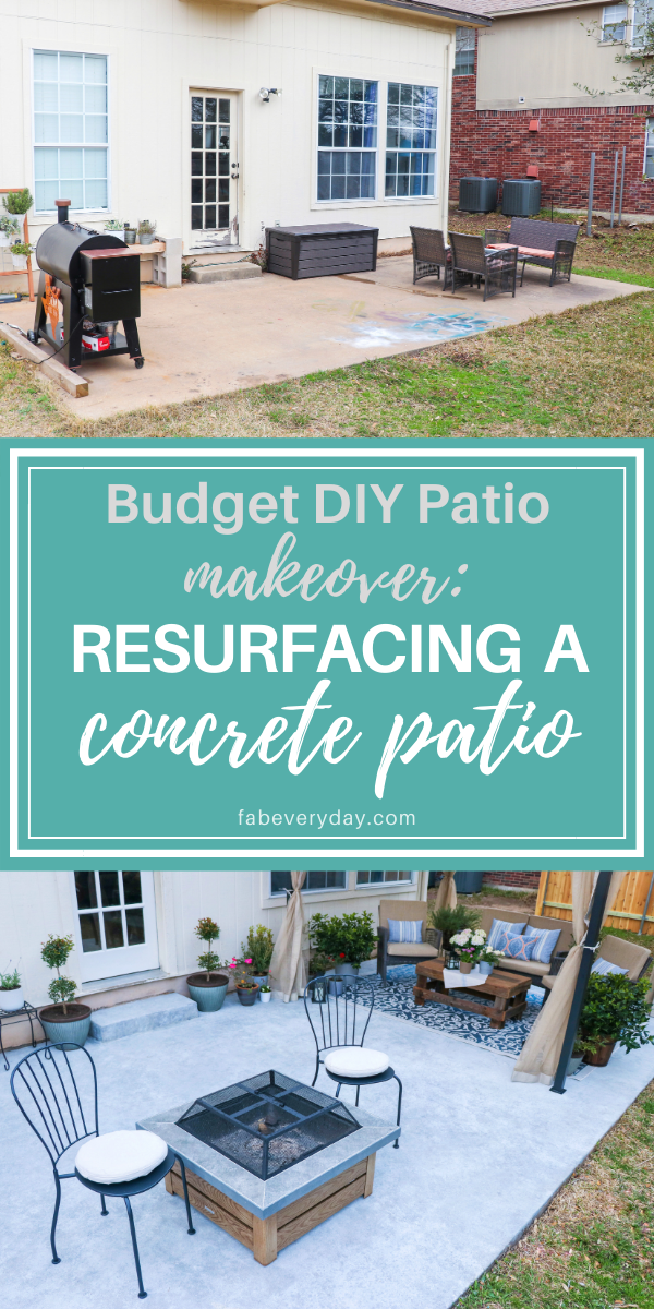 Resurfacing a concrete patio for a budget DIY patio makeover - Fab Everyday