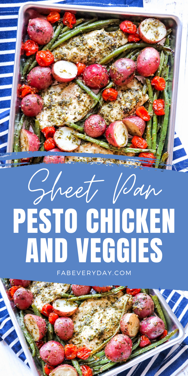 One Pan Pesto Chicken and Veggies (easy sheet pan pesto chicken recipe)