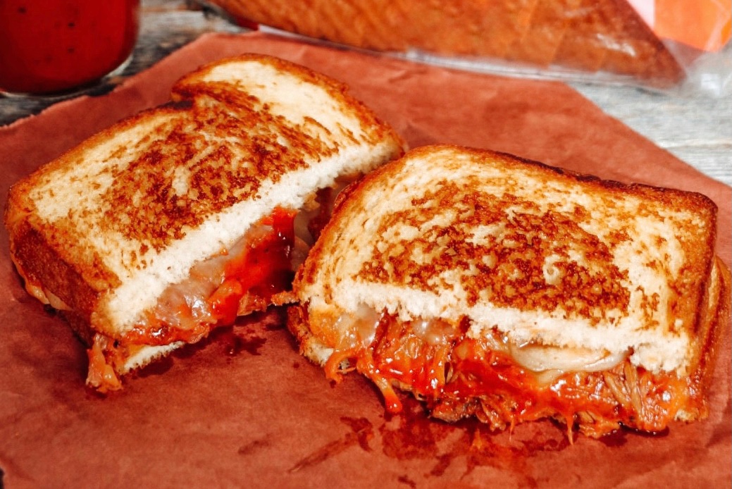 BBQ pulled pork grilled cheese