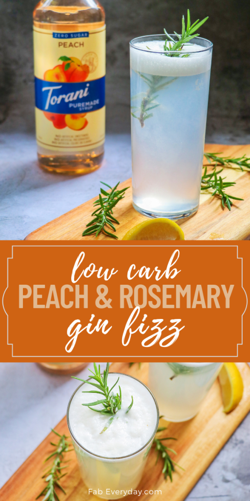 Low Carb Peach and Rosemary Gin Fizz (the perfect gin peach cocktail for summer)
