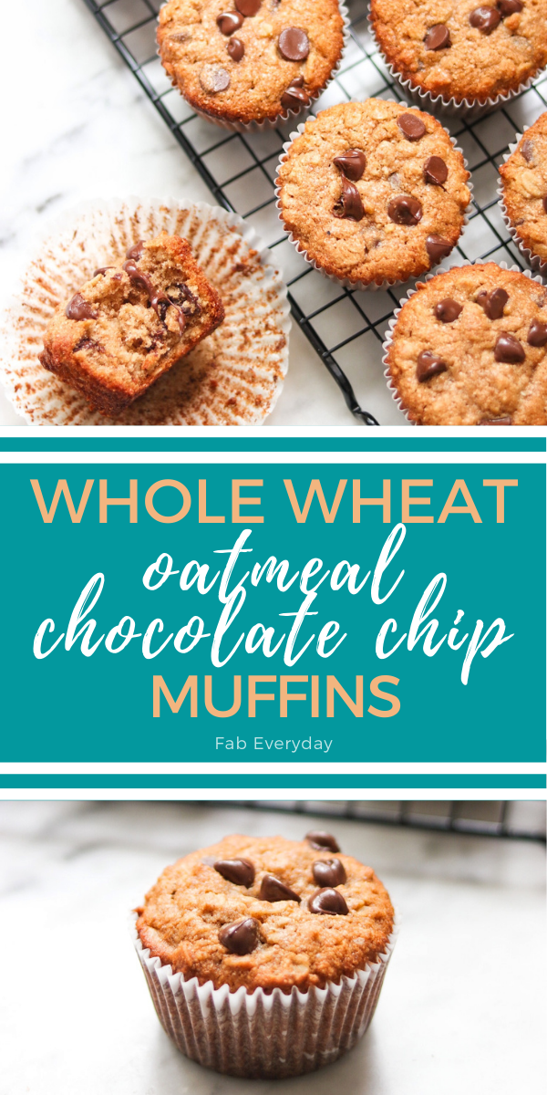 Whole Wheat Oatmeal Chocolate Chip Muffins