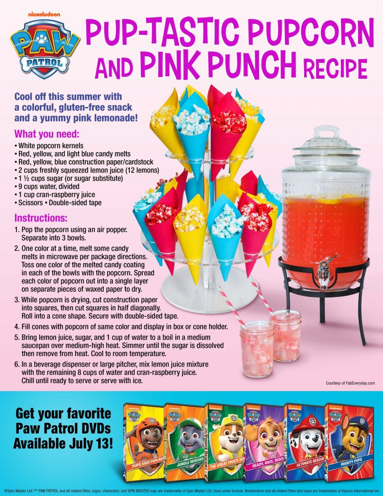 PAW Patrol party food ideas (PAW Patrol snack ideas): Pupcorn and Pup-tastic Pink Punch