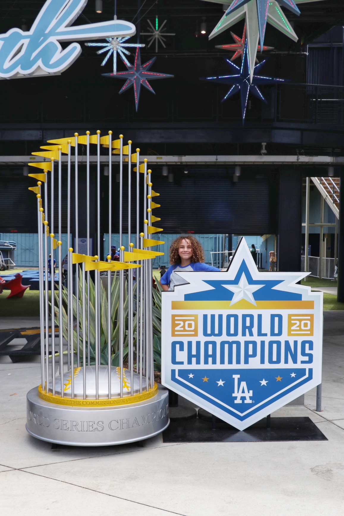 2020 World Champions photo opp at the new Centerfield Plaza at Dodger Stadium