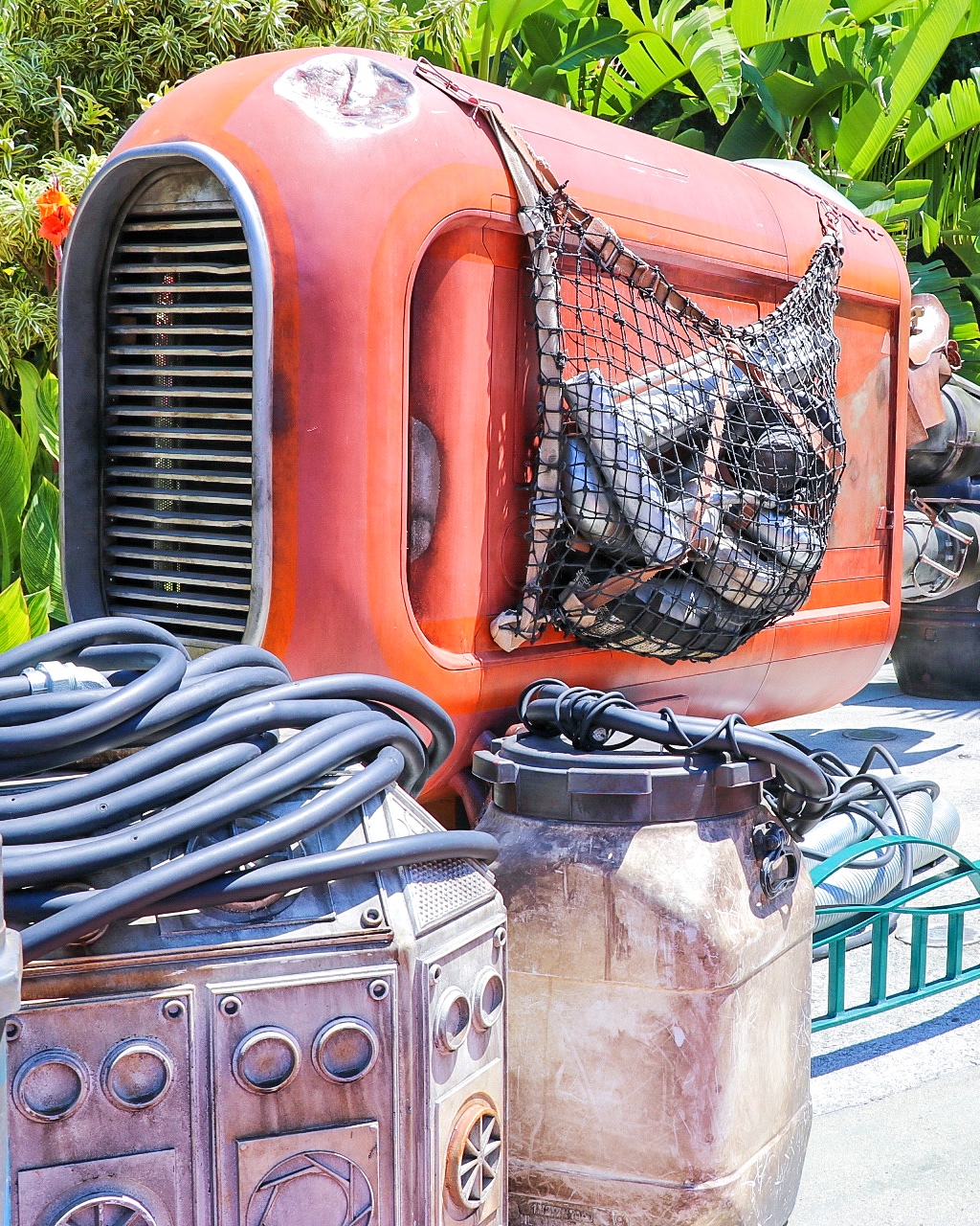 Rey's speeder on display in front of the Star Wars Trading Post in Downtown Disney