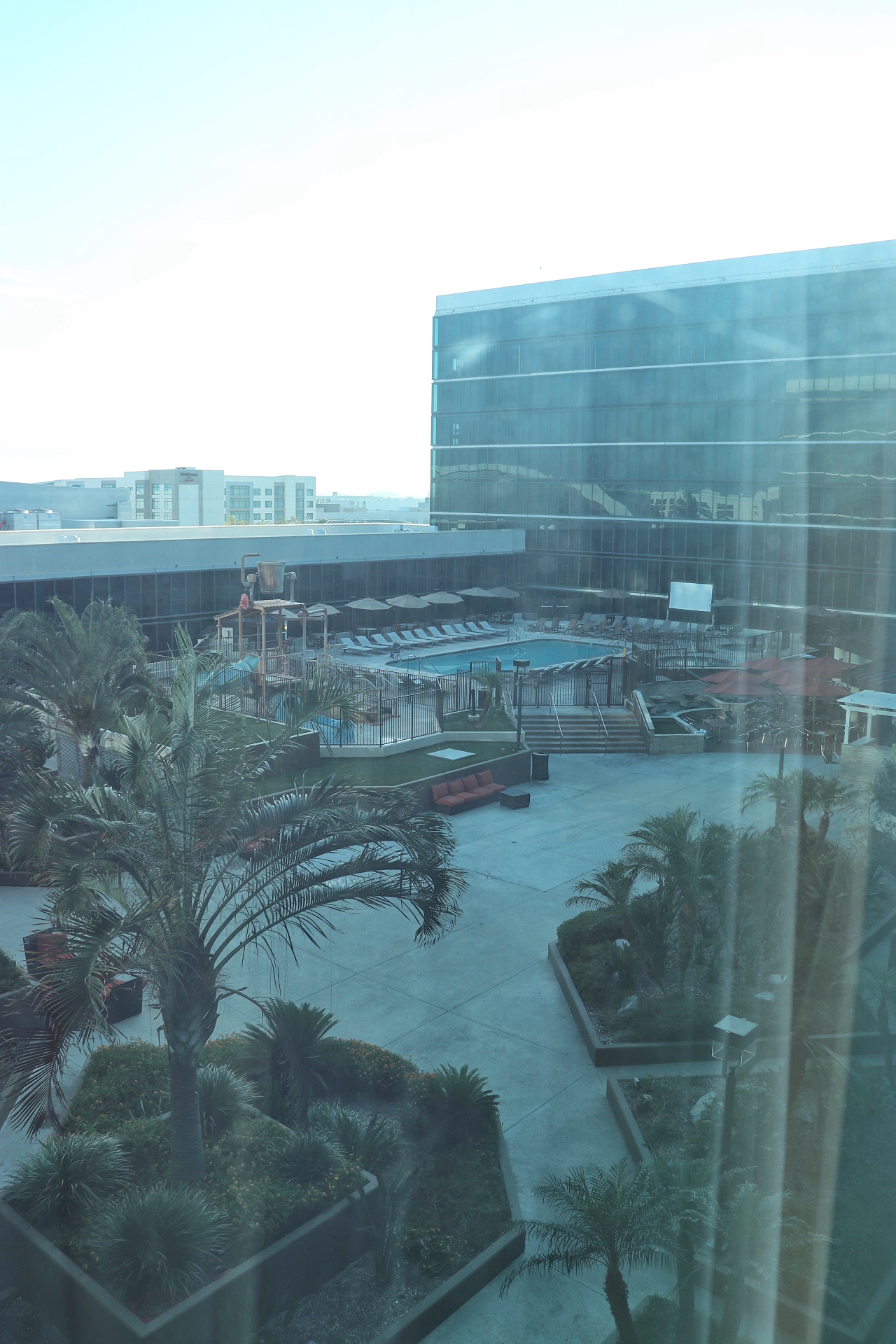 The view of the pool area from our room at Hilton Anaheim