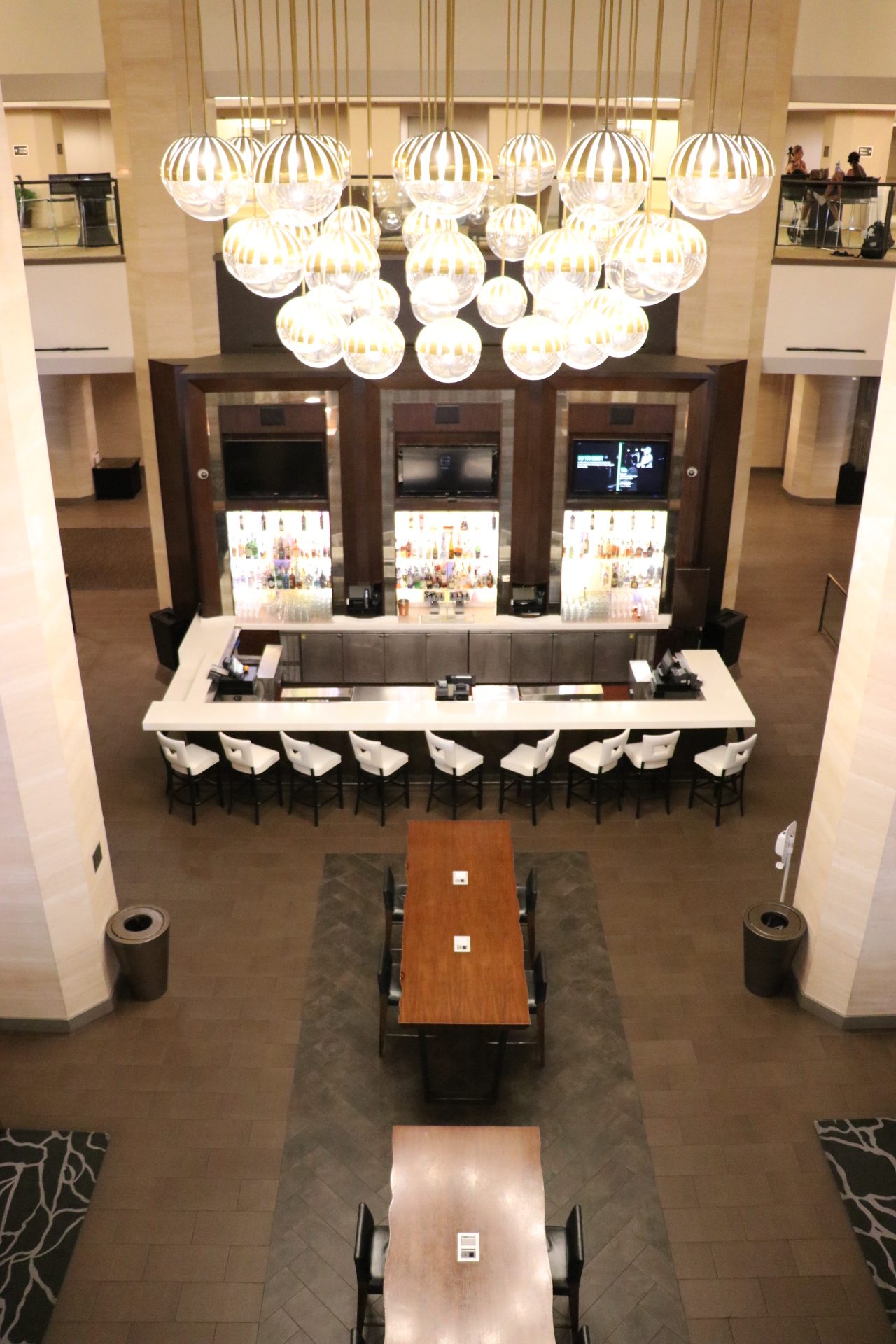 Best hotel near Angel Stadium: Hilton Anaheim. Overhead view of MIX Lounge.