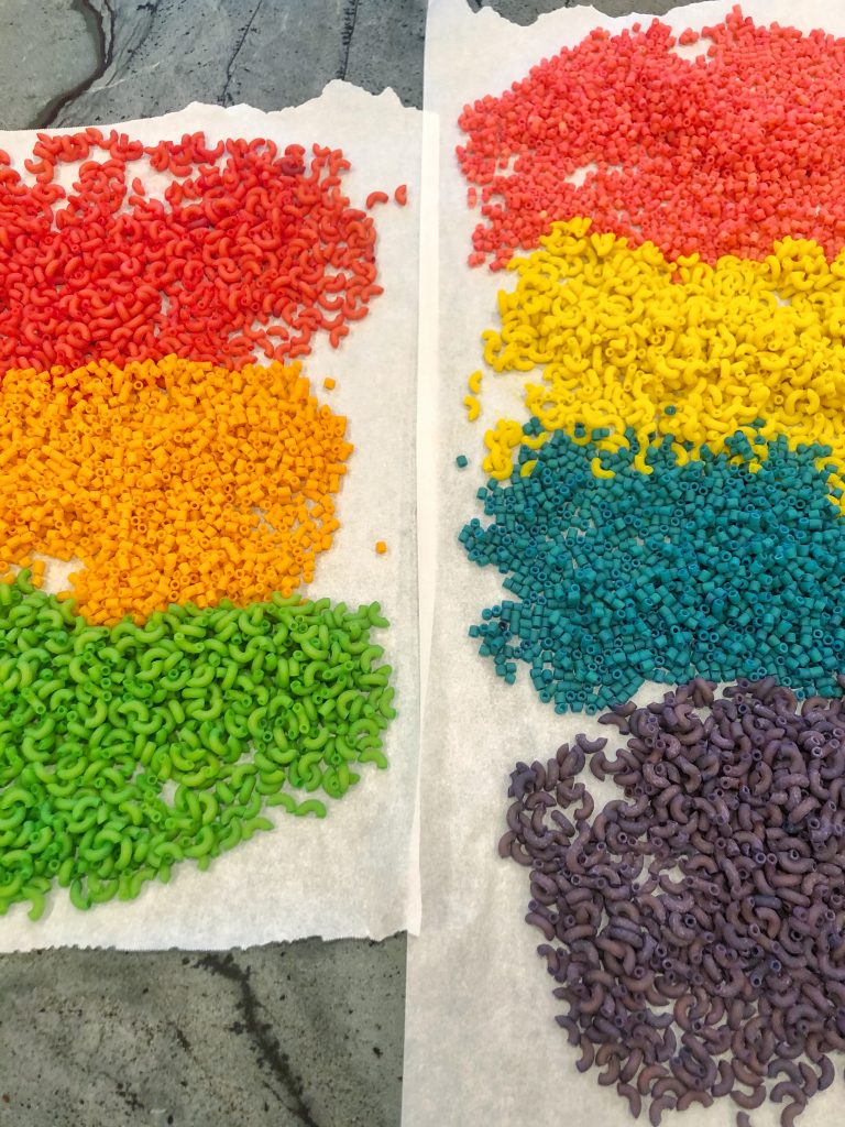 how to color pasta and how to dye rice for sensory play