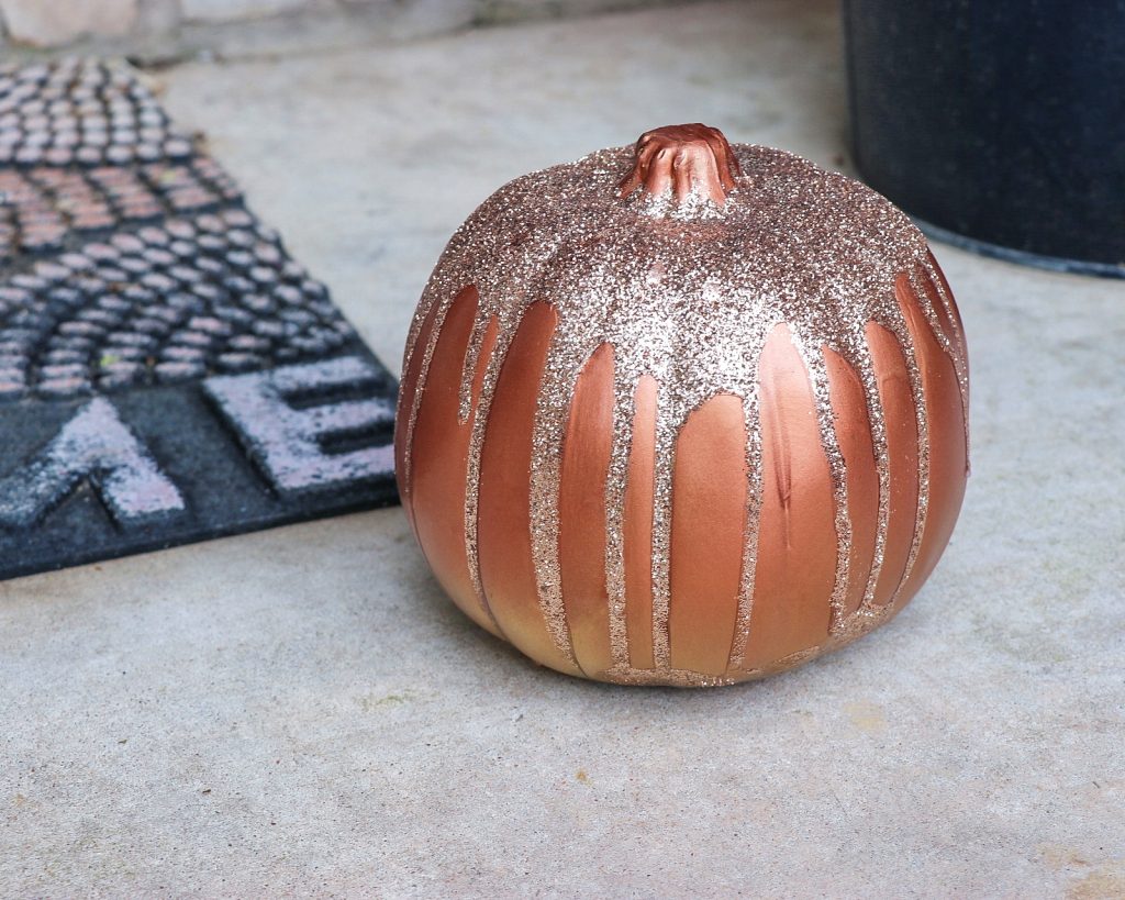 Foam pumpkin craft ideas: Mod Podge glitter drip pumpkins