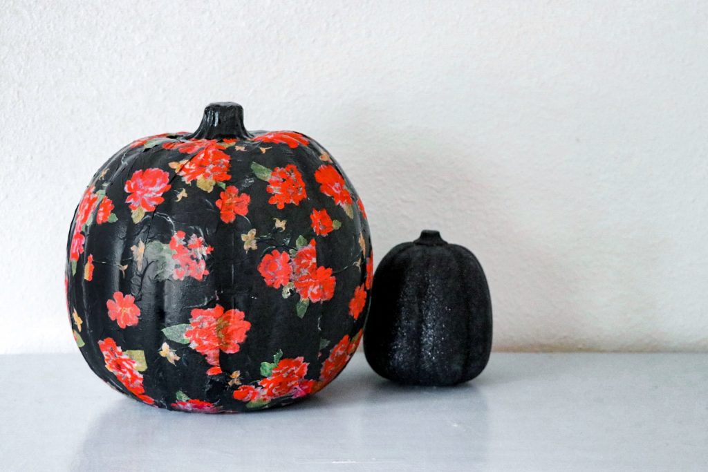 Mod Podge tissue paper pumpkins (pretty floral black pumpkin)