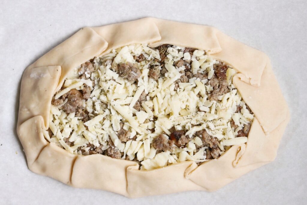 savory galettes: sausage, caramelized onion, and mushroom galette